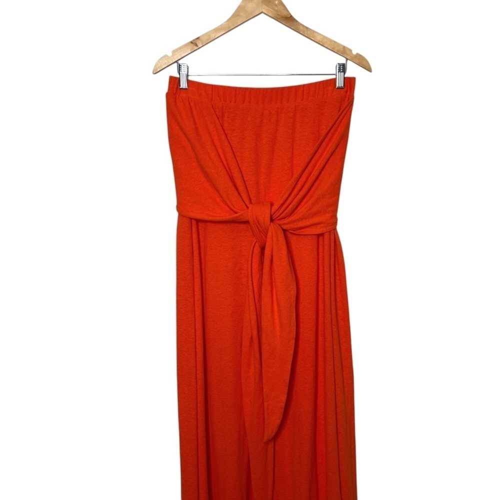 Free People Beach Orange Hemp Strapless Bandeau Tie Midi Swim Cover Up Dress L - Picture 5 of 11